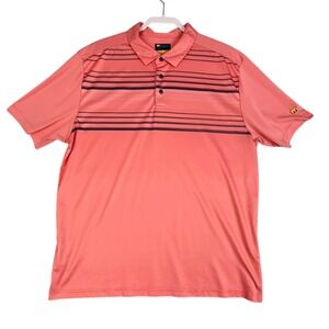 Perry Ellis Mens Extra Large Pink Short Sleeve Polo Golf Shirt Sweat Wick Stripe